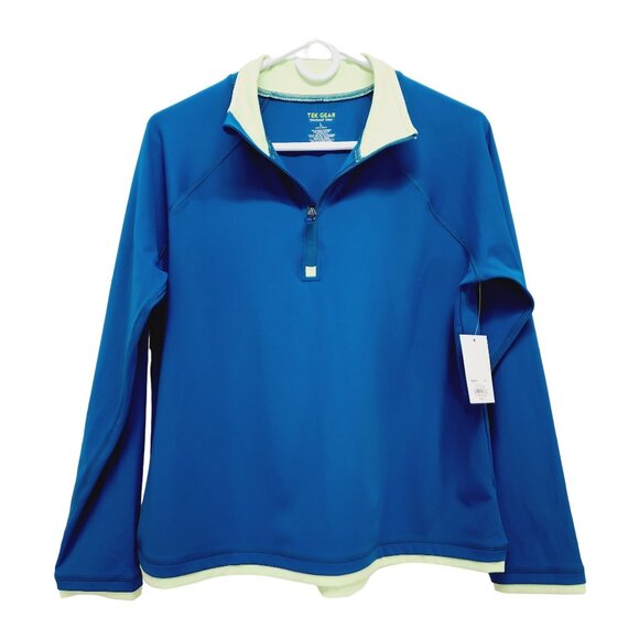 Tek Gear Womens Blue Long-Sleeve Workout Pullover 1/4 Zip Contrast Collar Size L - Picture 1 of 9